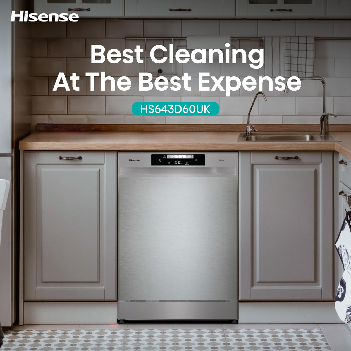 Hisense HS523E15WUK Slimline 10 Places Free Standing Dishwasher White with 30 Minutes Quick Wash [Energy Class E]