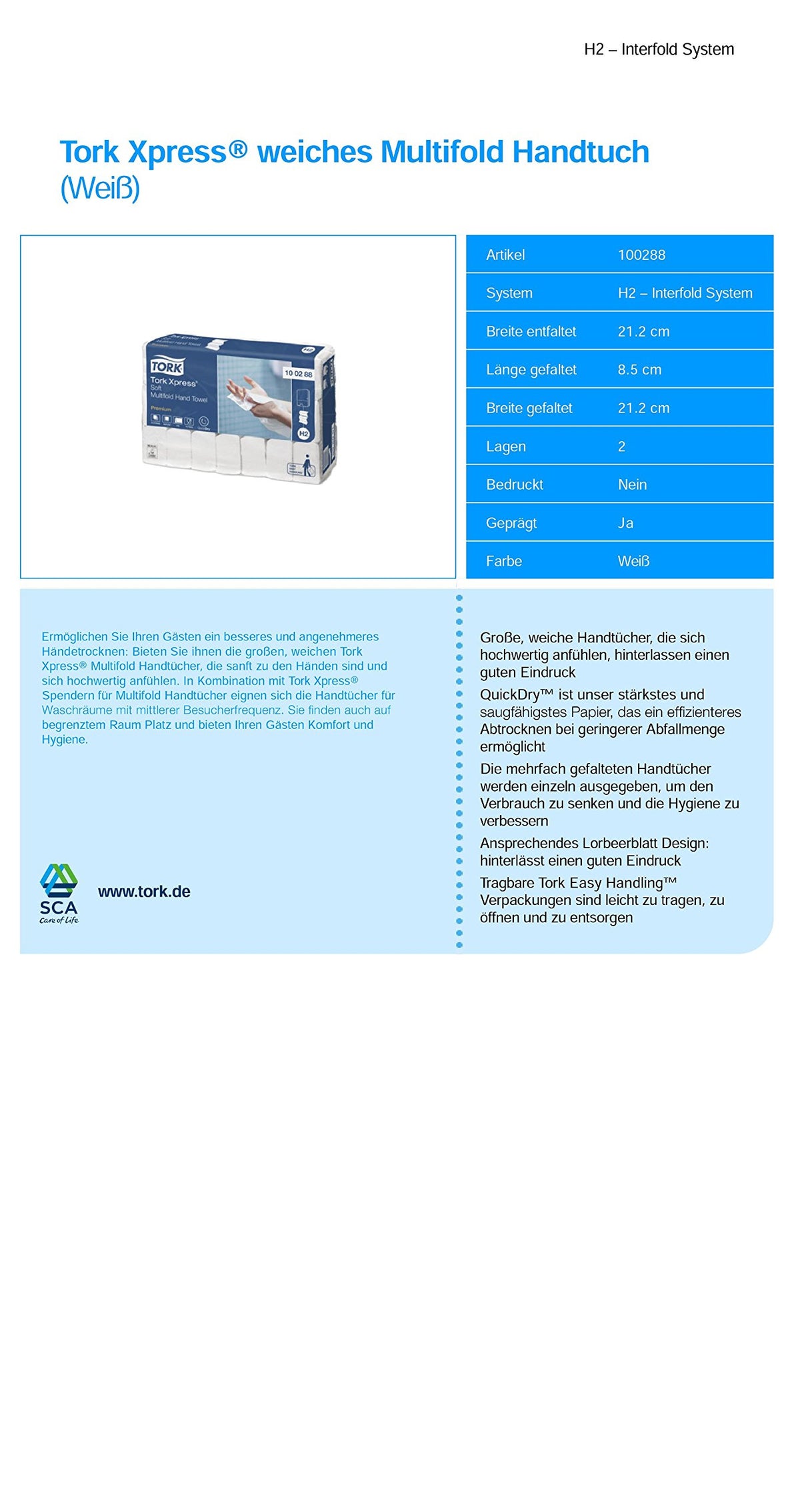 Tork D8217 Extra Soft Multifold Hand Towel, White, Pack of 2100, 21x100 sheets