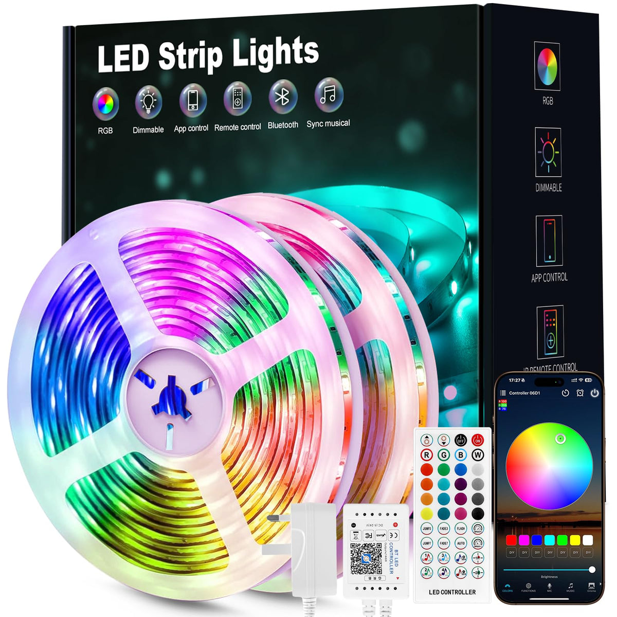 Beaeet TV LED Lights, 3M TV Backlight LED Strip for 32-60 Inch TVs, USB Powered Behind TV Light with RGB Music Sync and Bluetooth Remote Control for Home Decor