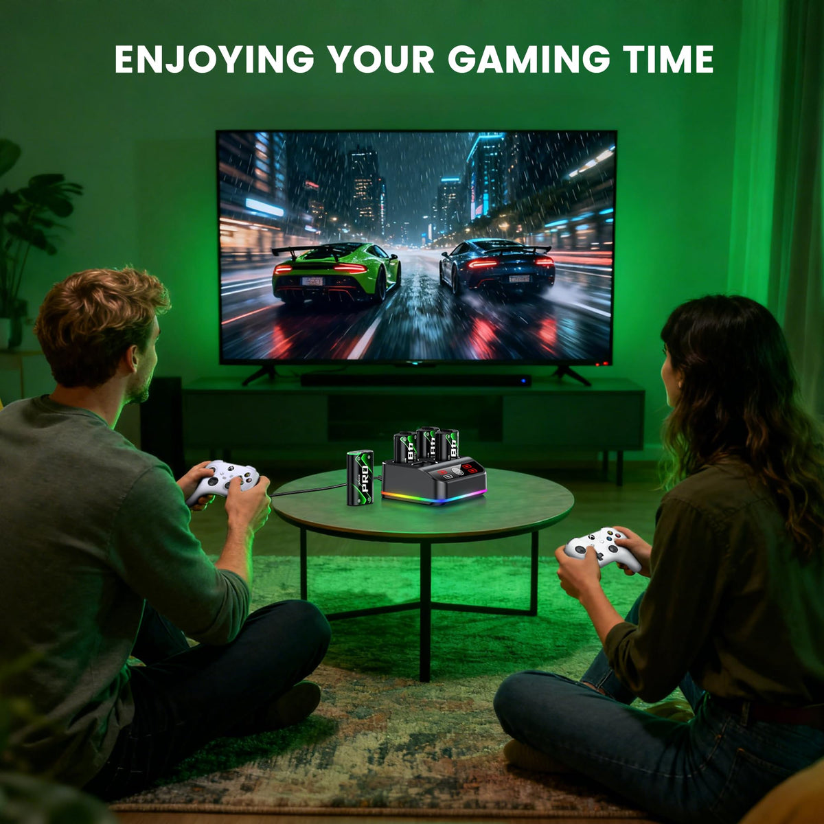 Rechargeable Battery Pack for Xbox One/Series Controller, 4x6200mWh Battery Pack with Charger/Cooling RGB/25H Playtime, Compatible with Xbox One/S/X/Elite 1, Series S/X Controller