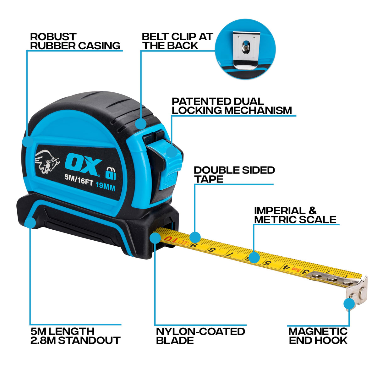 OX Pro Dual Auto Lock Tape Measure Twinpack - 8m, Magnetic End Hook