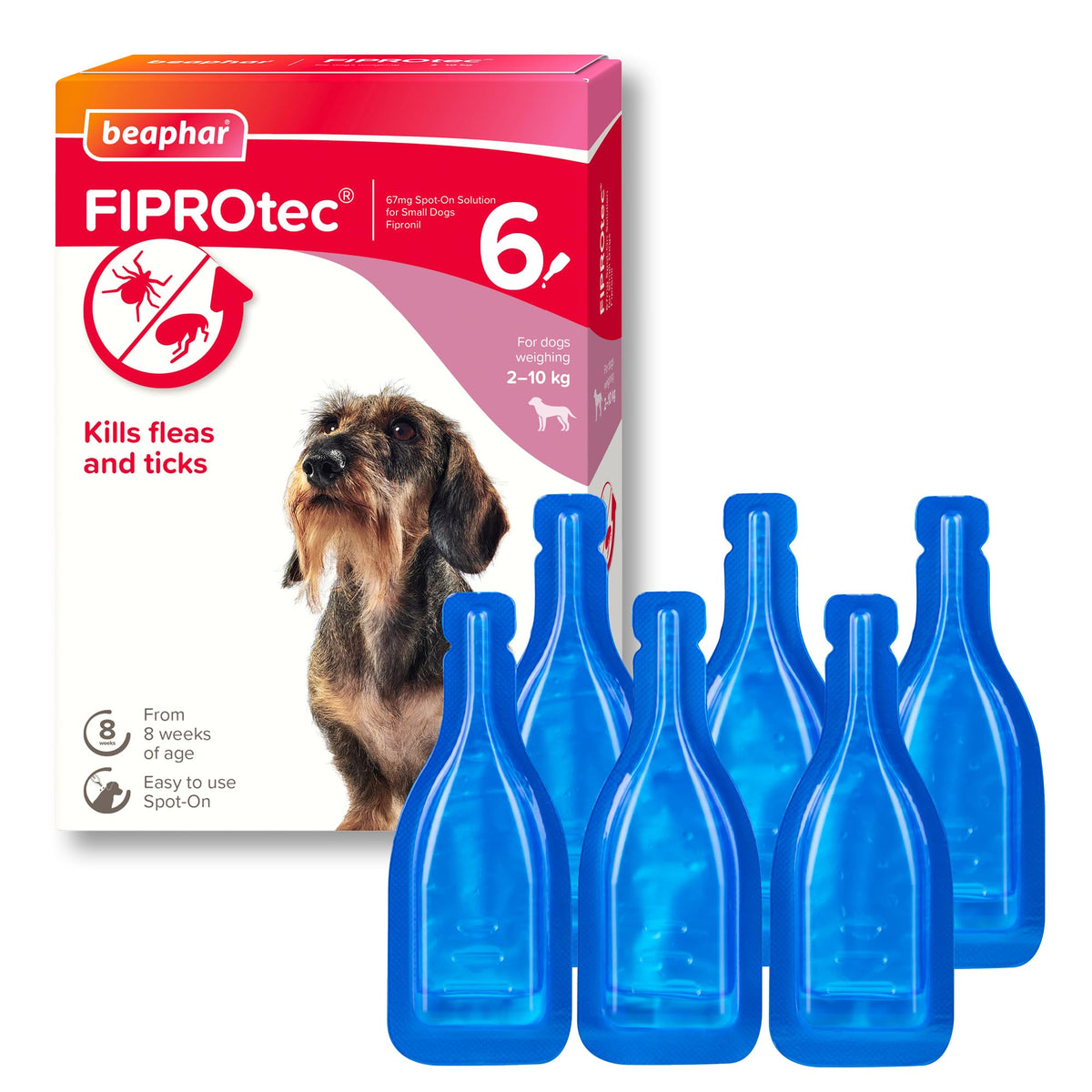 Beaphar - FIPROtec Spot-On Flea & Tick Treatment for Medium Dogs 10-20kg - 6 Pipettes - Kills Fleas & Ticks – Veterinary Medicine - Easy to Apply Monthly - Suitable for Dogs & Puppies from 8 Weeks