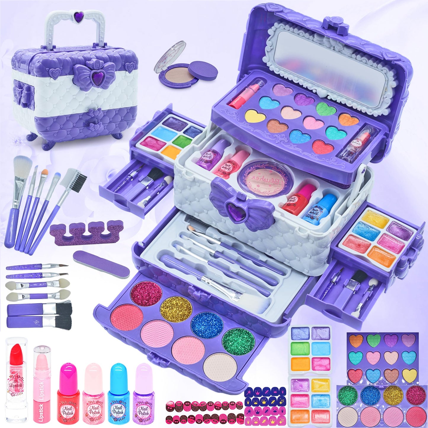 Kids Makeup Sets for Girls - Safe and Washable Kids Makeup, Real Make Up Set for Girls Children Toddler, Little Girl Play Games Toys Presents, Princess Birthday Gifts for 4-12 Year Old(Light Purple)