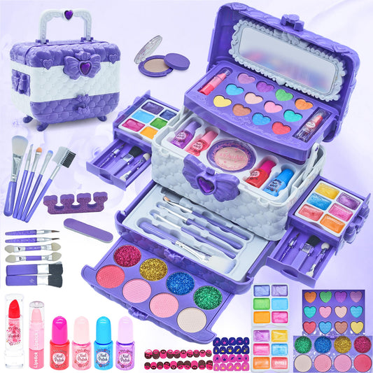 Kids Makeup Sets for Girls - Safe and Washable Kids Makeup, Real Make Up Set for Girls Children Toddler, Little Girl Play Games Toys Presents, Princess Birthday Gifts for 4-12 Year Old(Light Purple)