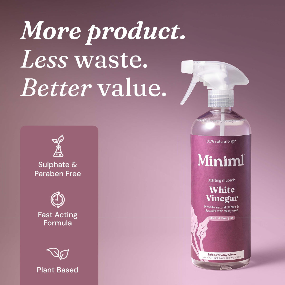Miniml Eco White Vinegar Cleaning Unscented 750ml - All Natural Multi-Surface & Multi-Purpose Cleaner, Limescale Remover, Laundry Softener & More - 100% Vegan & Cruelty Free