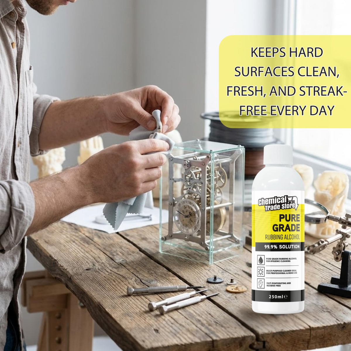 Rubbing Alcohol 99.9%, 500ml - High Purity Isopropyl Alcohol for Hygienic Surface Cleaning, Care Homes, Household Cleaning, Glass, Mirrors, Bathrooms, Kitchens & Hard Surfaces