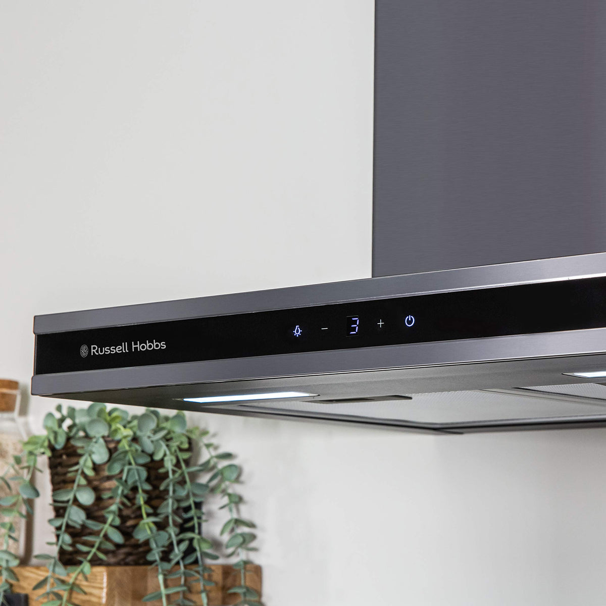 Russell Hobbs 90cm T-Shaped Cooker Hood in Stainless Steel with 3 Speed Settings, 3x Washable Aluminium Filters, Extraction or Recirculation, Boost Function, LED Lights A++ Energy Rating, RHGCH903SS