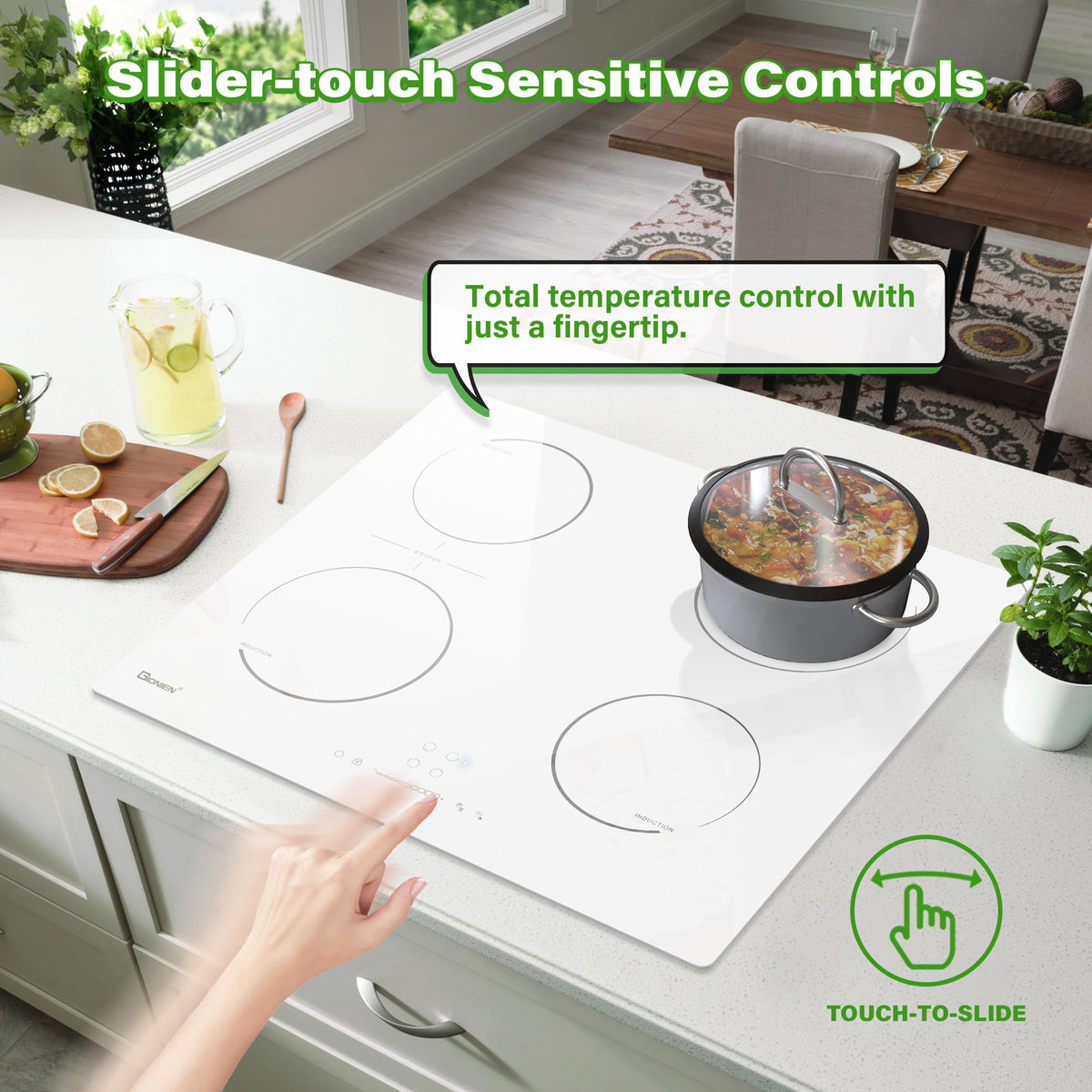 GlONlEN Plug-in Induction Hob 13 Amp 2800W,60cm Integrated Electric Cooktop with Bridge Zone, 4 Cooking Rings Cooker GIT470SP,Drop-in Ranges