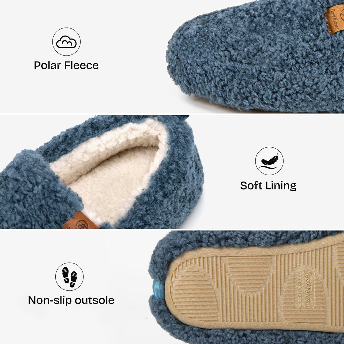 EverFoams Women's Fuzzy Full Slippers Faux Shearling Memory Foam