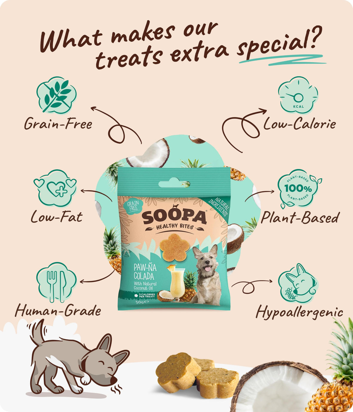 Soopa Strawberry Dog-Quiri Healthy Bites, Dog Training Treats, 50 g, 1-Pack