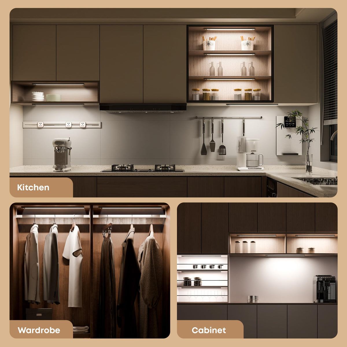 LROLTEF Under Cabinet Wardrobe Motion Sensor Lights Dimmable 21cm 1500mAh