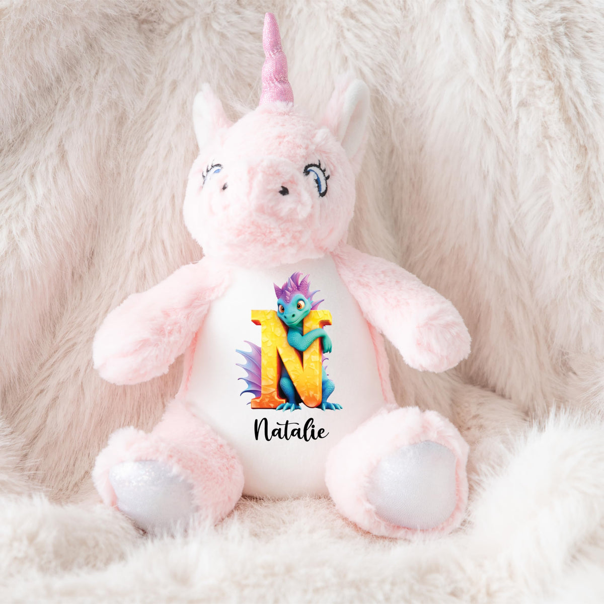 Crafted Memories - Personalised Teddy | Velveteen Bunny Soft Toy | Customisable Name for Newborns | Keepsake for Boys & Girls | Baby Shower Item | Pink Initial | Grey or White, 20-23cm