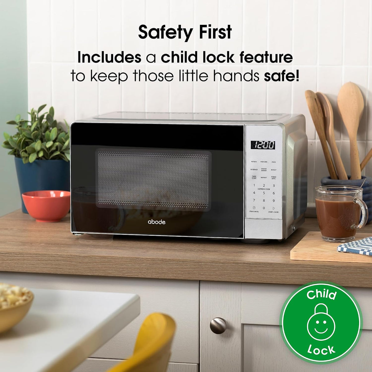 Abode Touch Control Microwave 20 Litre Black Digital 700W with Clock & Timer, 5 Auto Cook Settings & Defrost, 10 Power Levels AMT2012B (Touch Control, Silver)