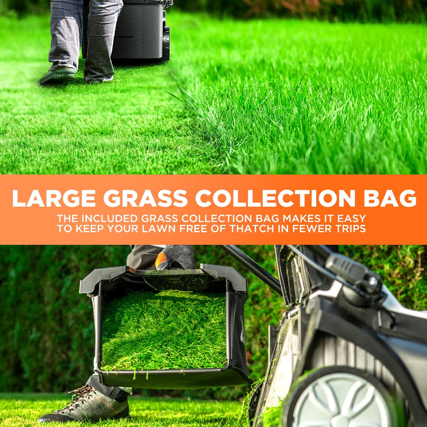 Litheli Cordless Lawnmower, 20V/33cm Cutting Width, Brushless Motor, Battery Lawn Mower, 5 Cutting Heights, 30L Grass Box, Incl. 4.0Ah Battery