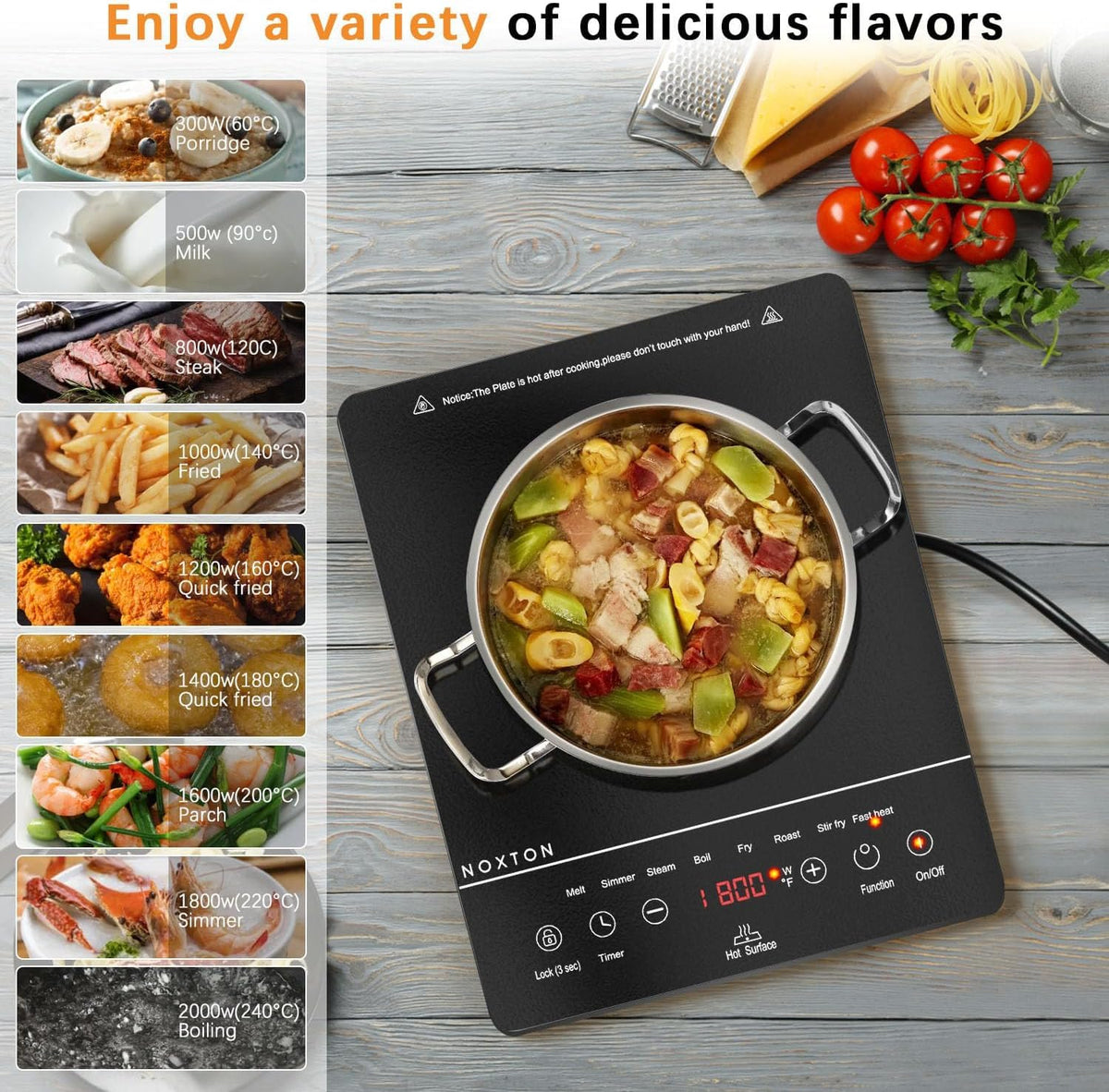 Noxton 2 Zone Ceramic Hob 30cm Electric Hob with Timer, Safe Lock, Pause Coutertop Use Hob with 13AMP Plug 2800W
