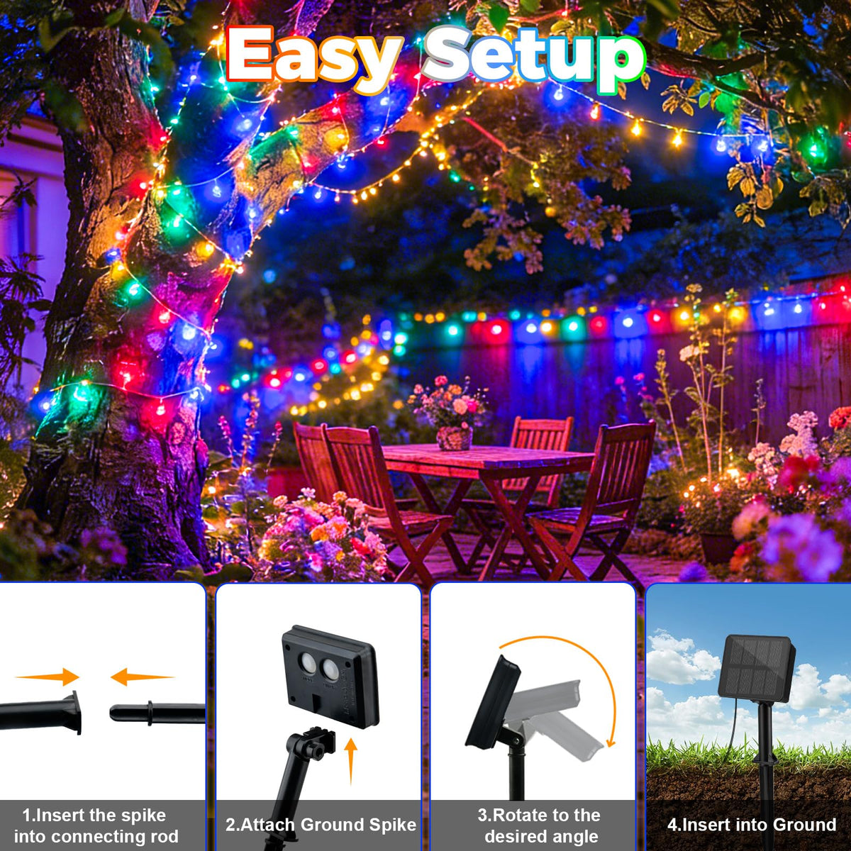Outdoor Solar Lights Garden, 12M/40FT 120 LED Solar String Lights Waterproof, 8 Modes Solar Powered Fairy Lights for Tree Patio Yard Party Garden Terrace Decorations Warm White