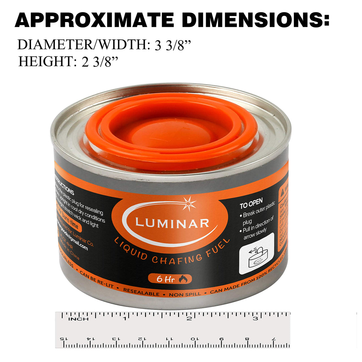 Luminar Resealable-Wick Chafing Fuel Cans, 24 Pack, 6 Hour - Premium Quality Burners for Food Warmers - No More Spills, Waste, or Hassle - Perfect for Convenient, and Long-Lasting Event Catering