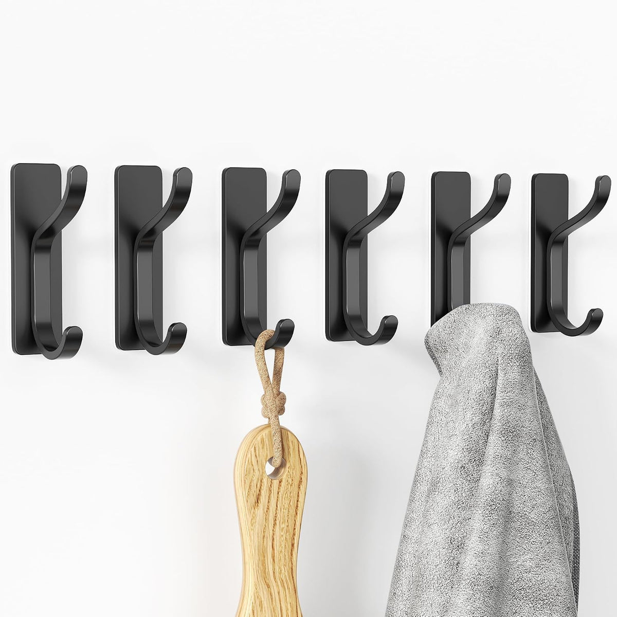 pickpiff Self Adhesive Hooks for Coat,8KG Stick-On Wall Hooks, Black 4 Pack
