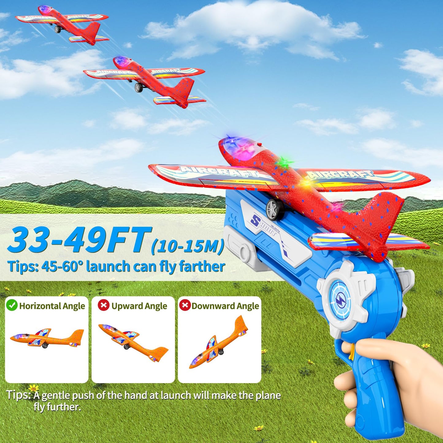 Doloowee Boys Toys for 3 4 5 6 7 8 Years Old, 1 Launcher with 3 Foam Glider Planes, Outdoor Garden Toys Birthday Present Gift for Kids 3 4 5 6 7 8 Year Old