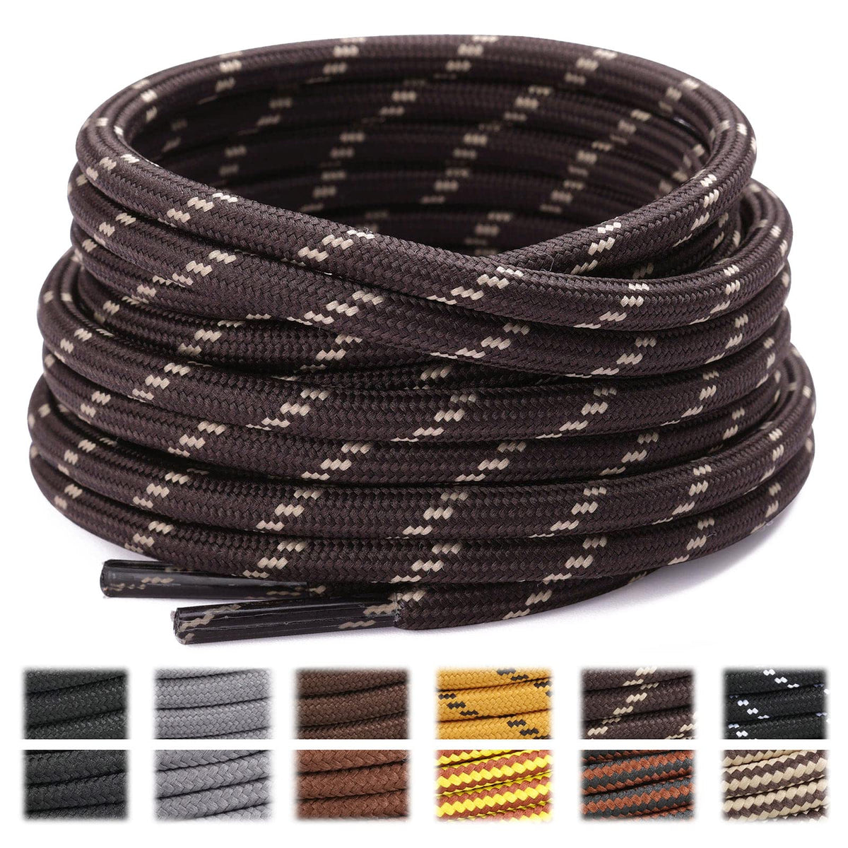 Stepace 2 Pairs Round Heavy Duty Boot Laces for Hiking and Work Boots