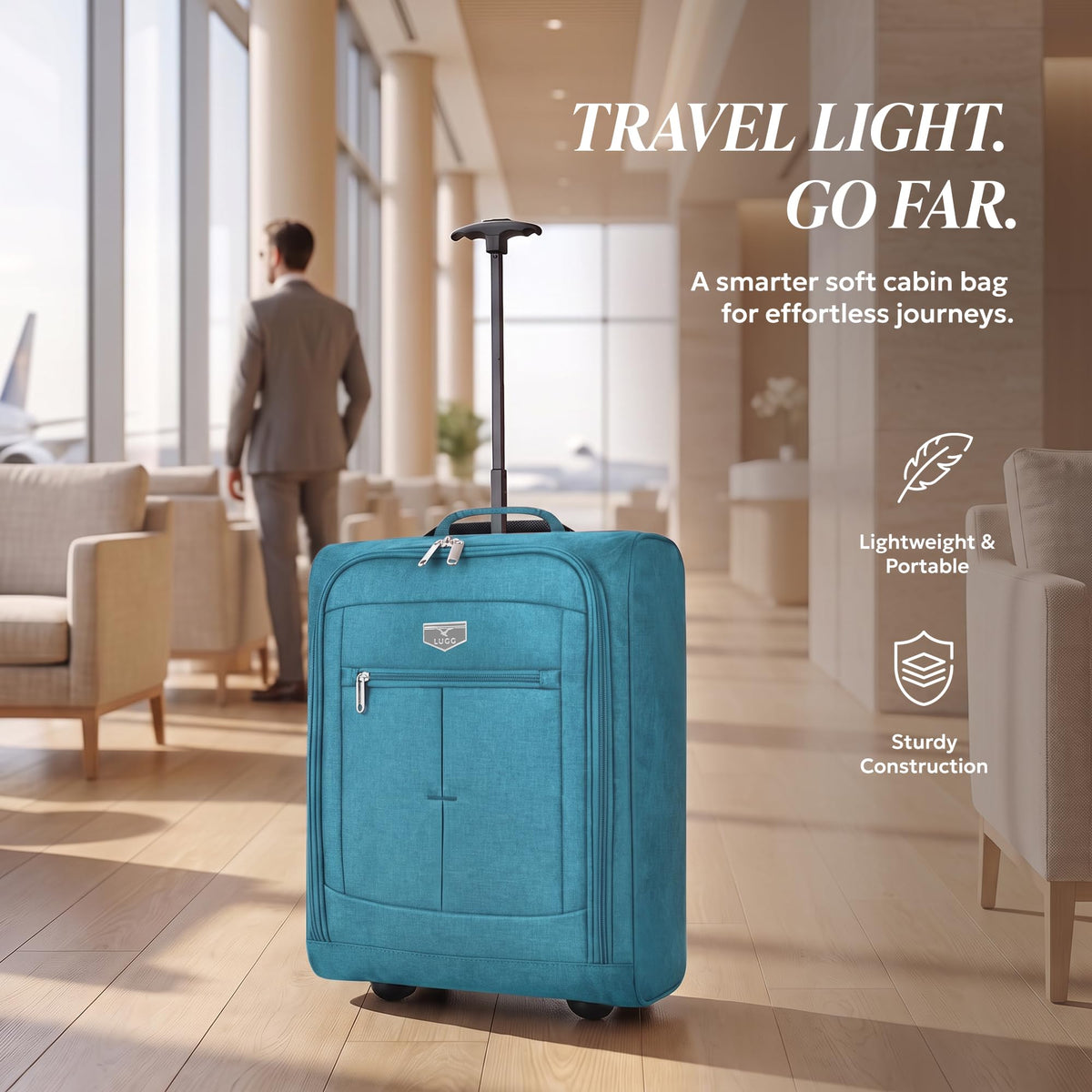 LUGG Lightweight Cabin Luggage, 600D Polyester, Solid Wheels, 45x36x20cm