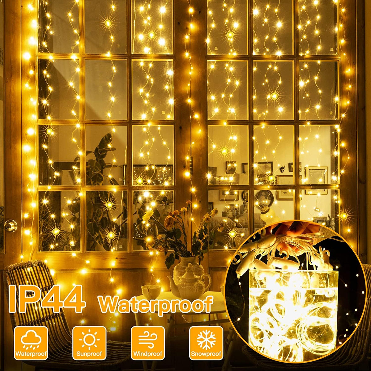 Ollny Curtain Fairy Lights, 200 LEDs 2mx2m Window String Lights Multicolour