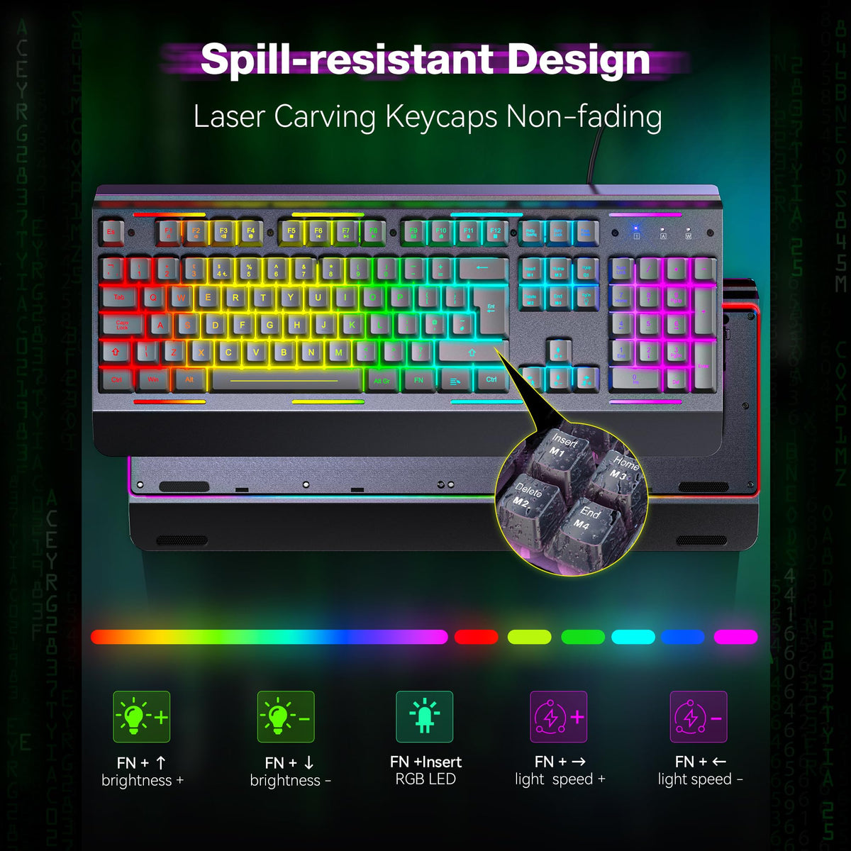 TECKNET RGB Gaming Keyboard UK Layout with 15-Zone RGB Illumination