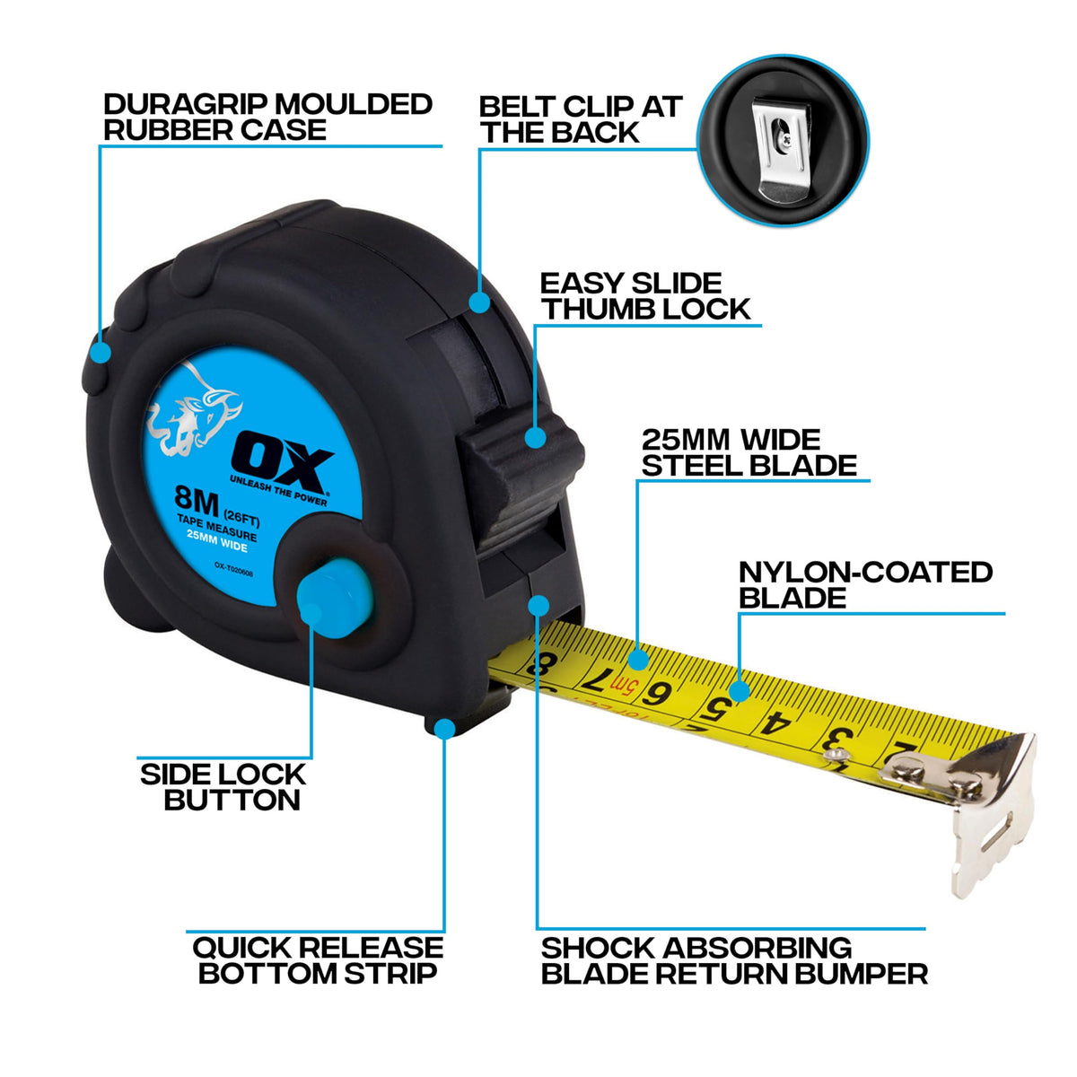 OX Trade 8m Tape Measure Twinpack - Metric & Imperial, Nylon Coated Blade