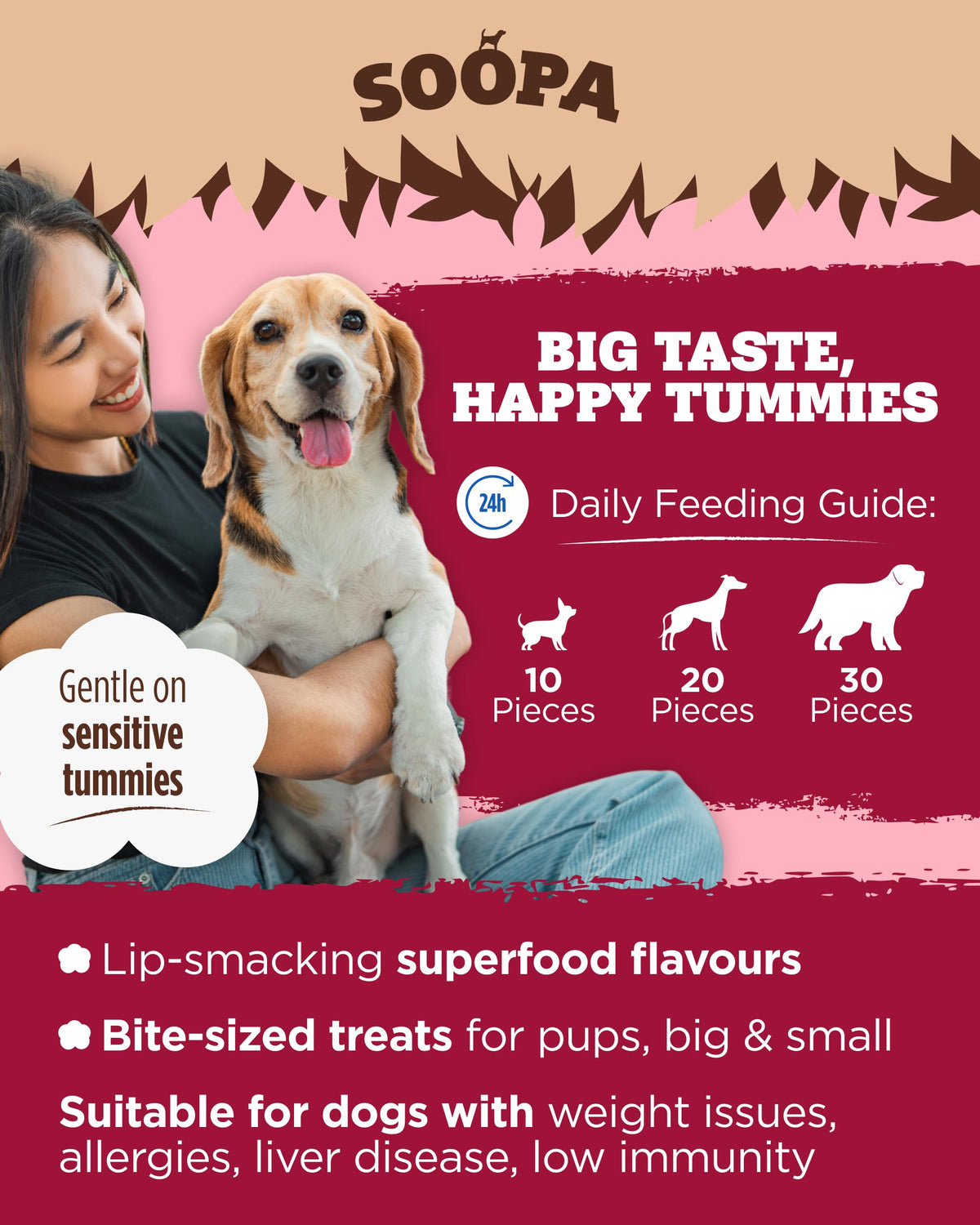 Soopa Strawberry Dog-Quiri Healthy Bites, Dog Training Treats, 50 g, 1-Pack