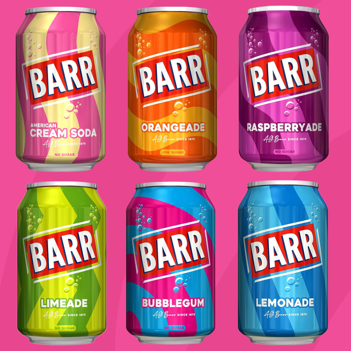 Barr Cream Soda Zero Sugar Sparkling Soft Drink, 24 Pack, 330ml Cans