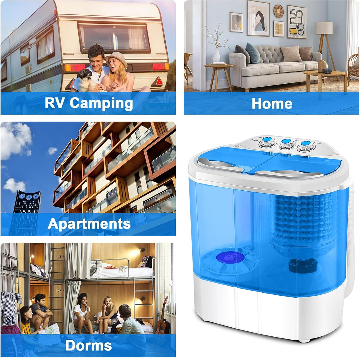 Display4top Electric Mini Portable Compact 3.6KG Capacity Washer Washing Machine Spin Dryer Laundry(Blue)
