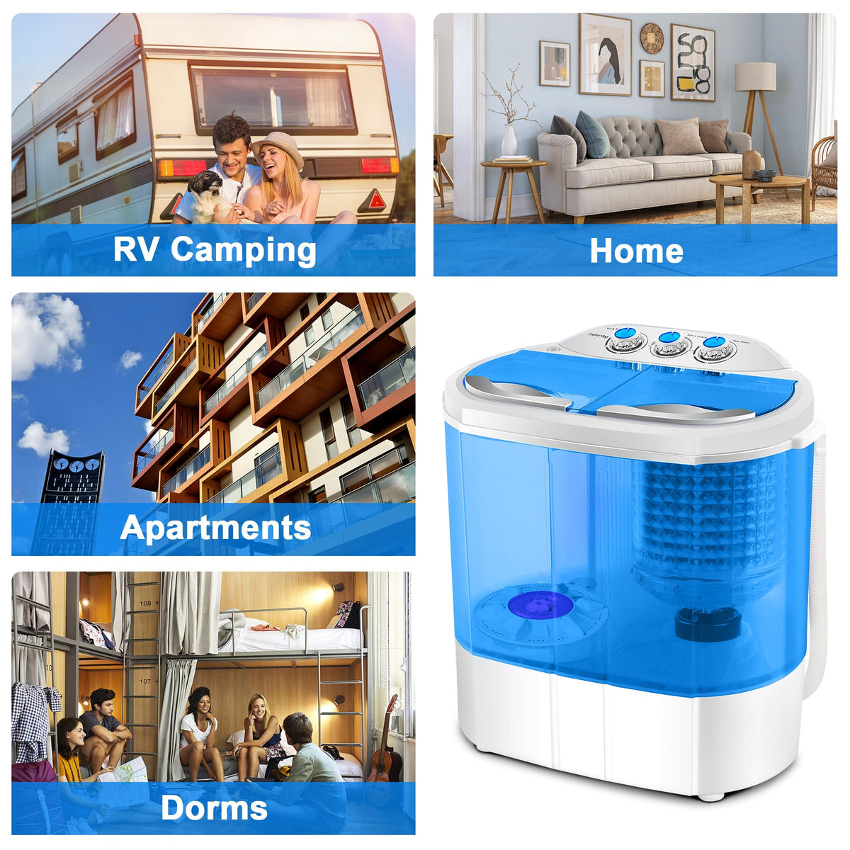 Display4top Electric Mini Portable Compact 3.6KG Capacity Washer Washing Machine Spin Dryer Laundry(Blue)