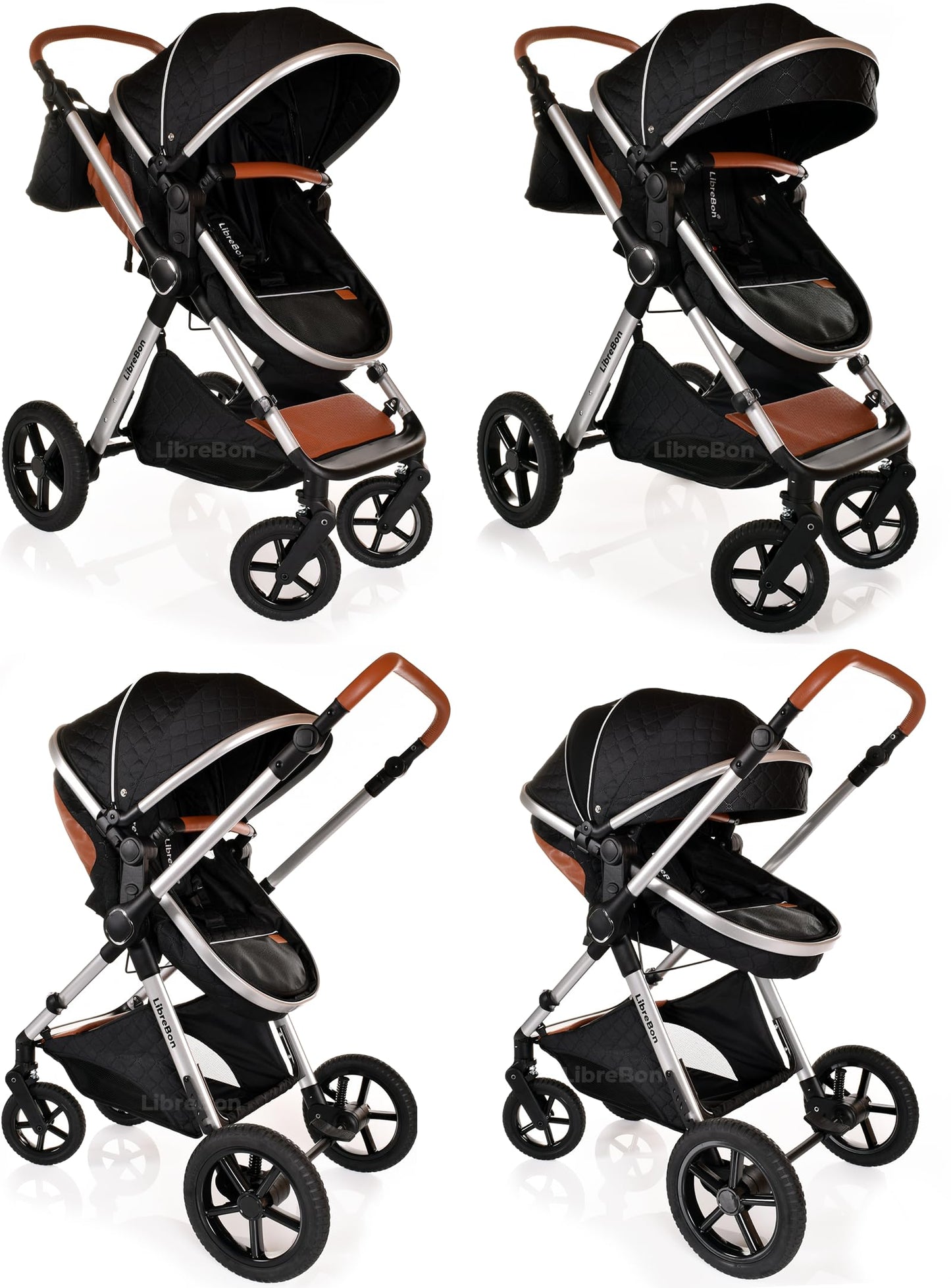 Baby Buggy Pram Pushchair Stroller 3 in 1 Child Lightweight Folding Stroller 3 in 1 Travel System Pram for Newborns & Toddlers from Birth Aluminum (Beige - Rose Gold Frame)