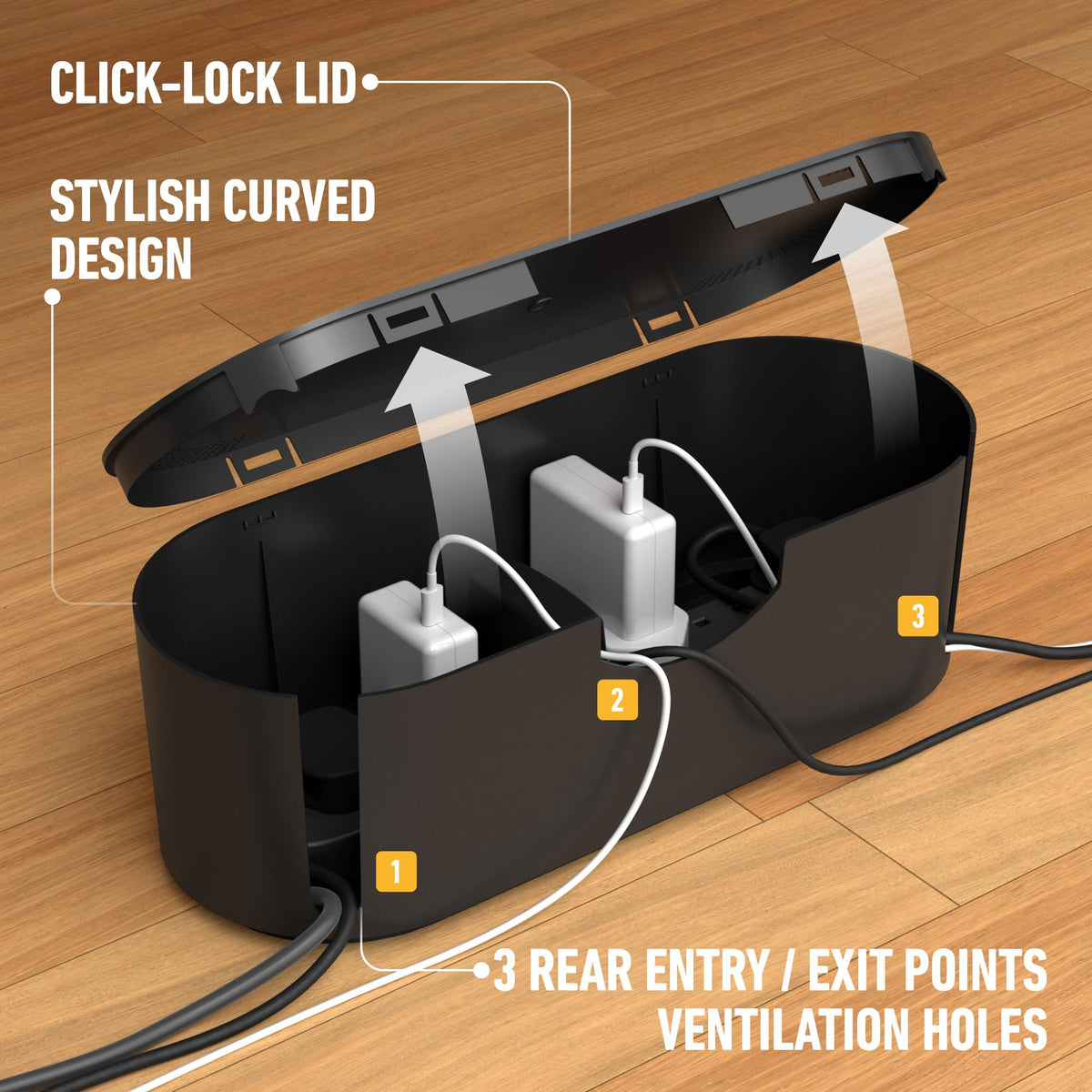 D-Line Cable Tidy Box, Hide & Conceal Extension Blocks, Desk Cable Management Solution, TV Wire Tidy, Made from Electrically Safe ABS Material - 325mm (L) x 125mm (W) 115mm (H) - Small, White