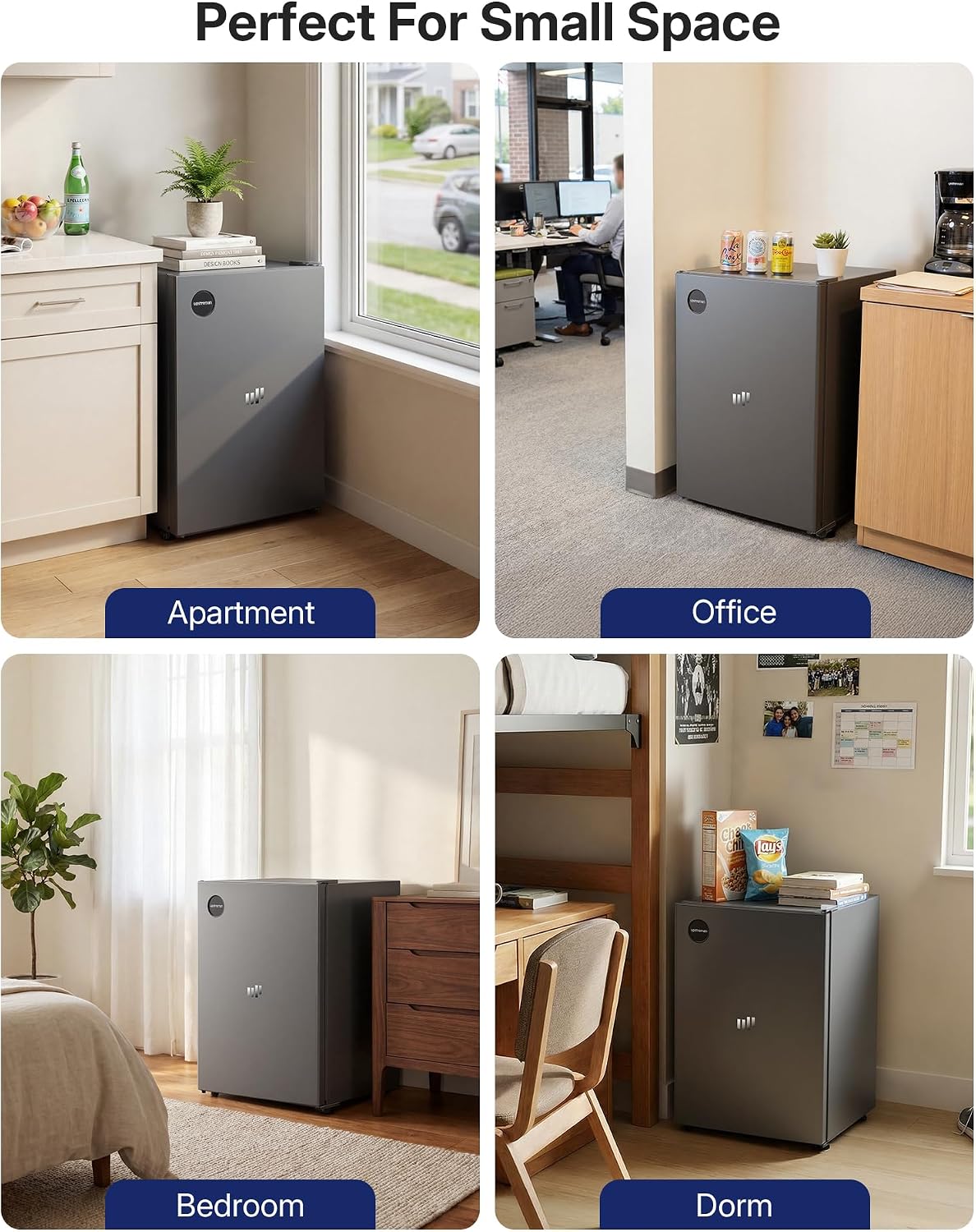 Upstreman 71L Fridge Without Freezer Compartment, 1-10°C 7-Step Temperature Control, LED Lighting, 40dB Quiet, Energy-Saving Full-Size Refrigerator for Bedroom, Office, Kitchen, CR71-Dark gray