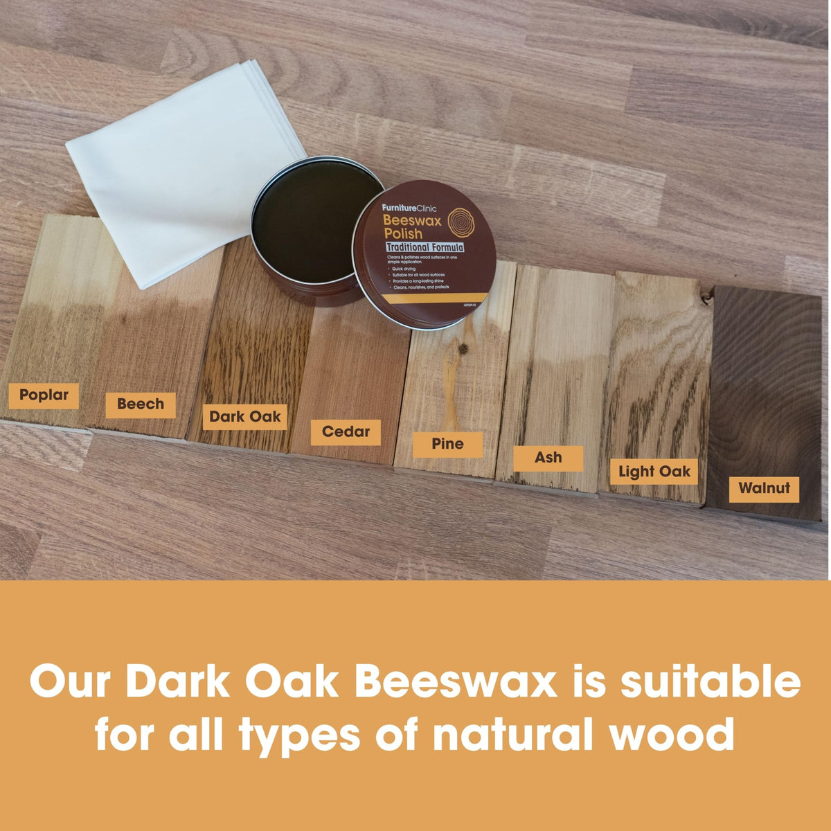 Furniture Clinic Clear Beeswax Polish for Wood & Furniture - 200ml - Natural Beeswax for All Types and Colours - Wooden Furniture Polish to Protect & Enhance Any Wooden Surface
