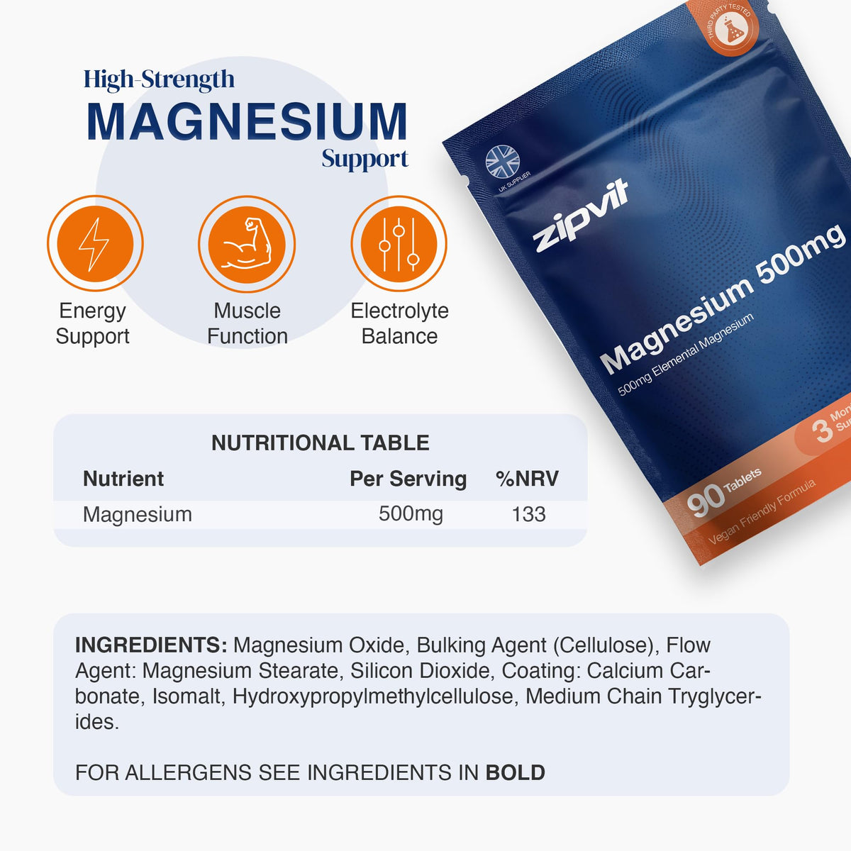Zipvit Magnesium Glycinate 2000mg with Vitamin B6, 120 Tablets - Vegan