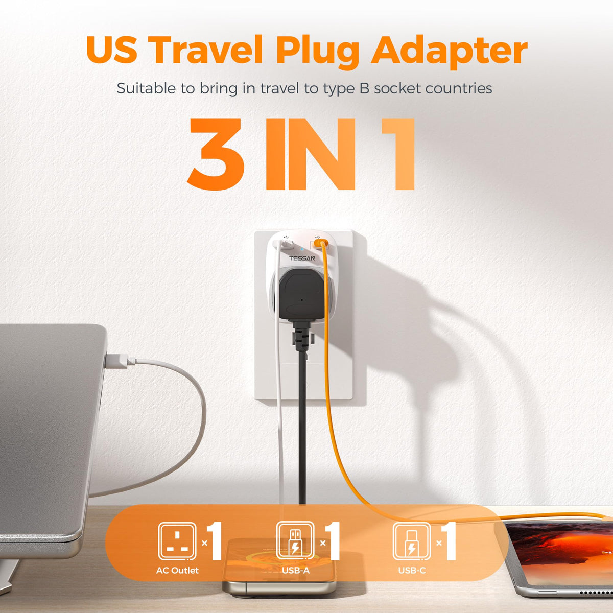 TESSAN UK to Australia Plug Adapter, Type I AU NZ Travel Adapter with USB C