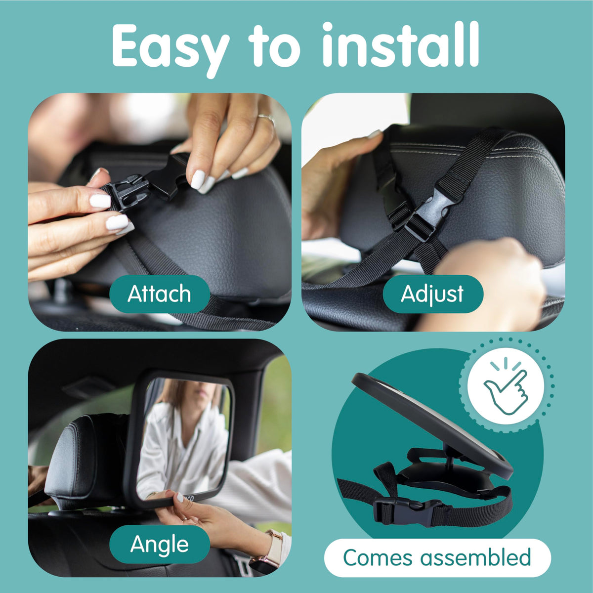 Onco Baby Car Mirror - Award-Winning, Shatterproof & Shakeproof [Black]