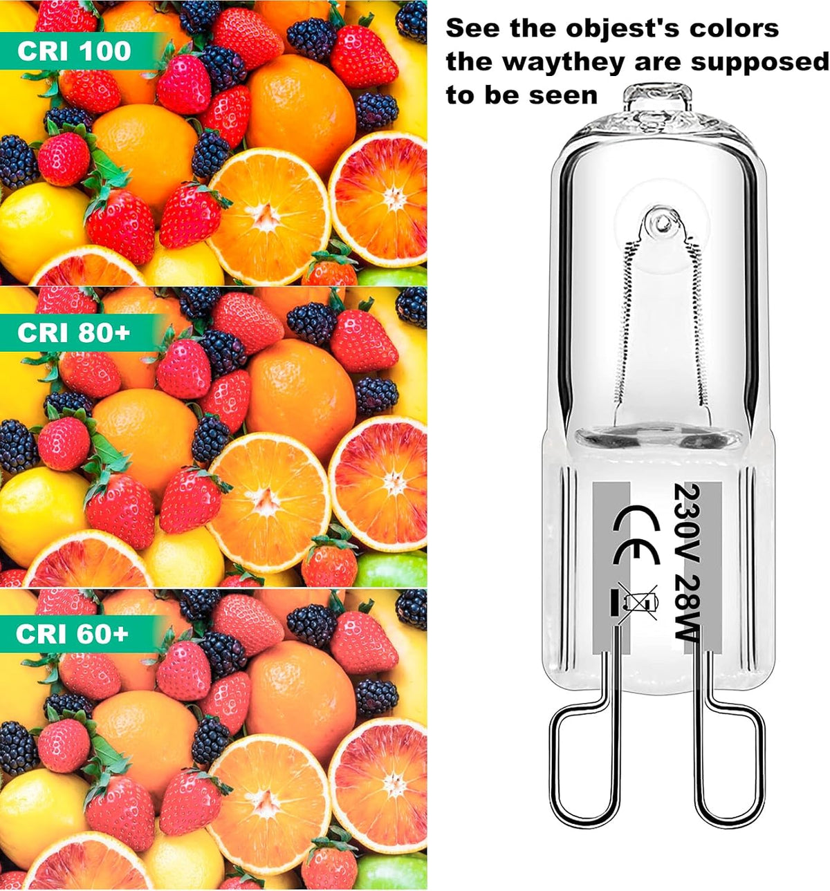 G9 Halogen Light Bulbs, 28W Dimmable Capsule, Warm White 230V 2700K, Non-Flicker - 12 Pack