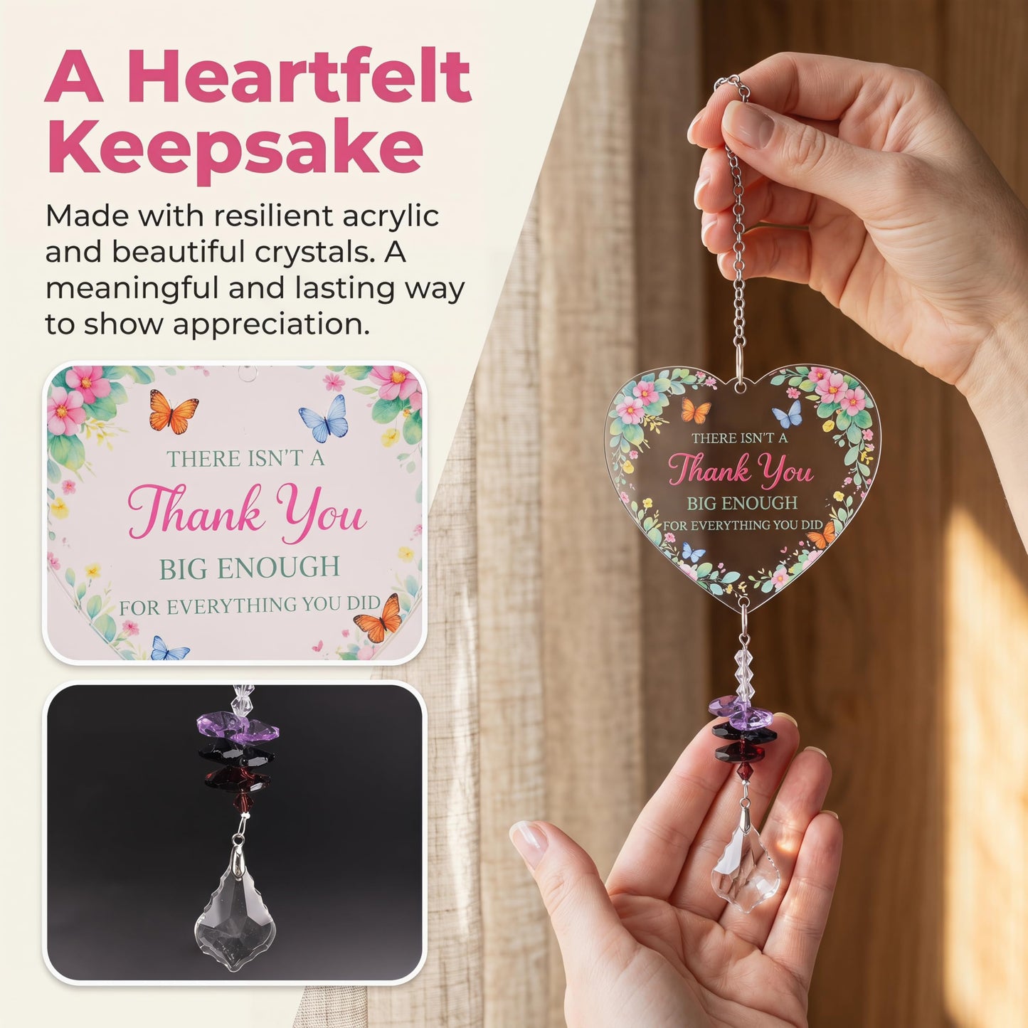 Teacher Gifts for Women Thank You Teachers Crystal Suncatcher Ornaments Teachers Day Graduation Retirement Christmas Birthday Appreciation Gift (Thanks)