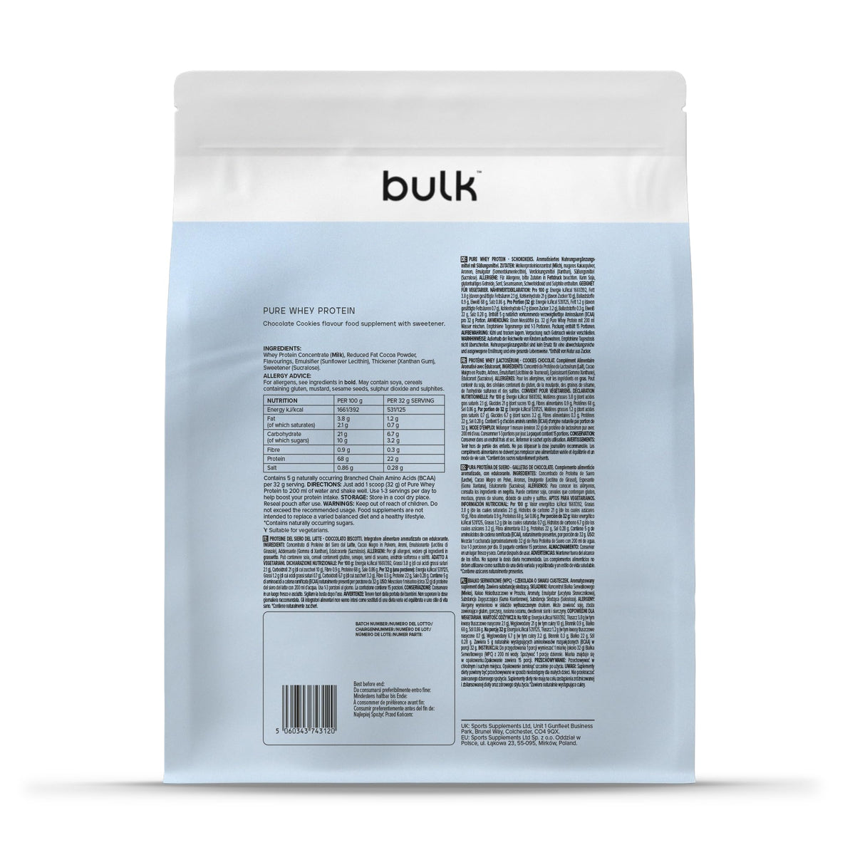Bulk Pure Whey Protein Powder, Vanilla, 1kg