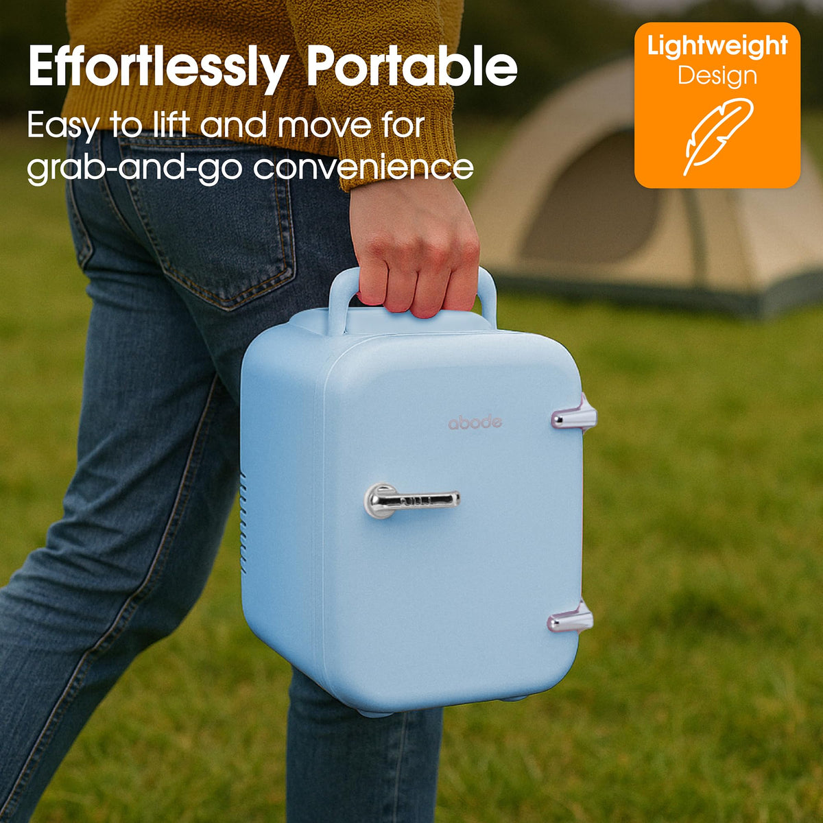 Abode Black Mini Fridge A4CLR201B 4L/6 Can Portable Thermoelectric Mini Cooler & Warmer for Drinks, Cosmetics/Makeup/Skincare, AC/DC Power, Retro Style, For Bedroom, Home, Caravan, Car