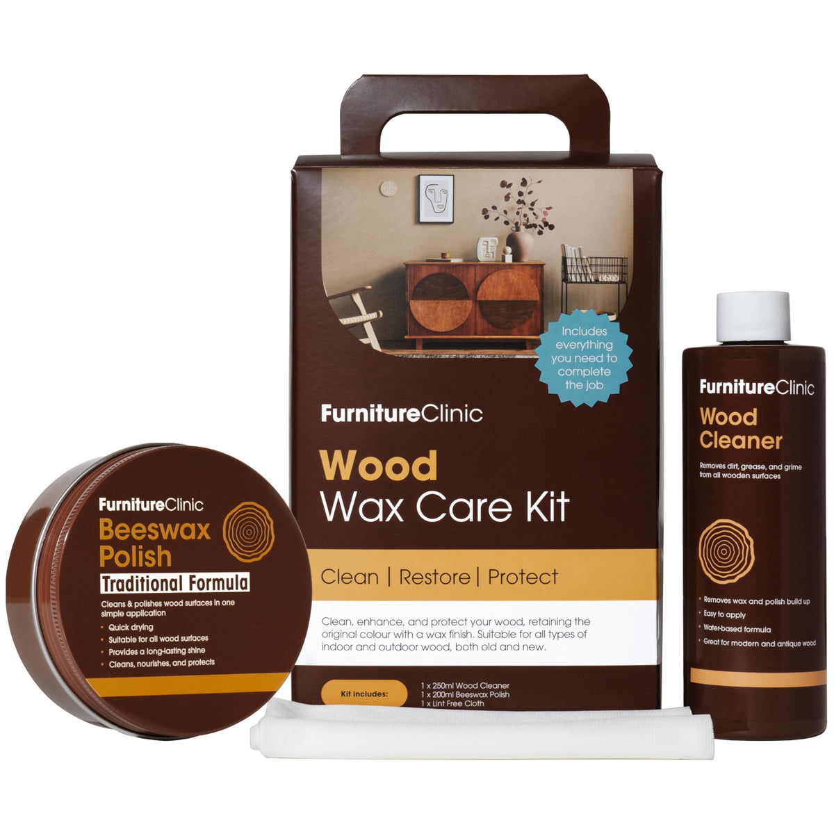 Furniture Clinic Clear Beeswax Polish for Wood & Furniture - 200ml - Natural Beeswax for All Types and Colours - Wooden Furniture Polish to Protect & Enhance Any Wooden Surface