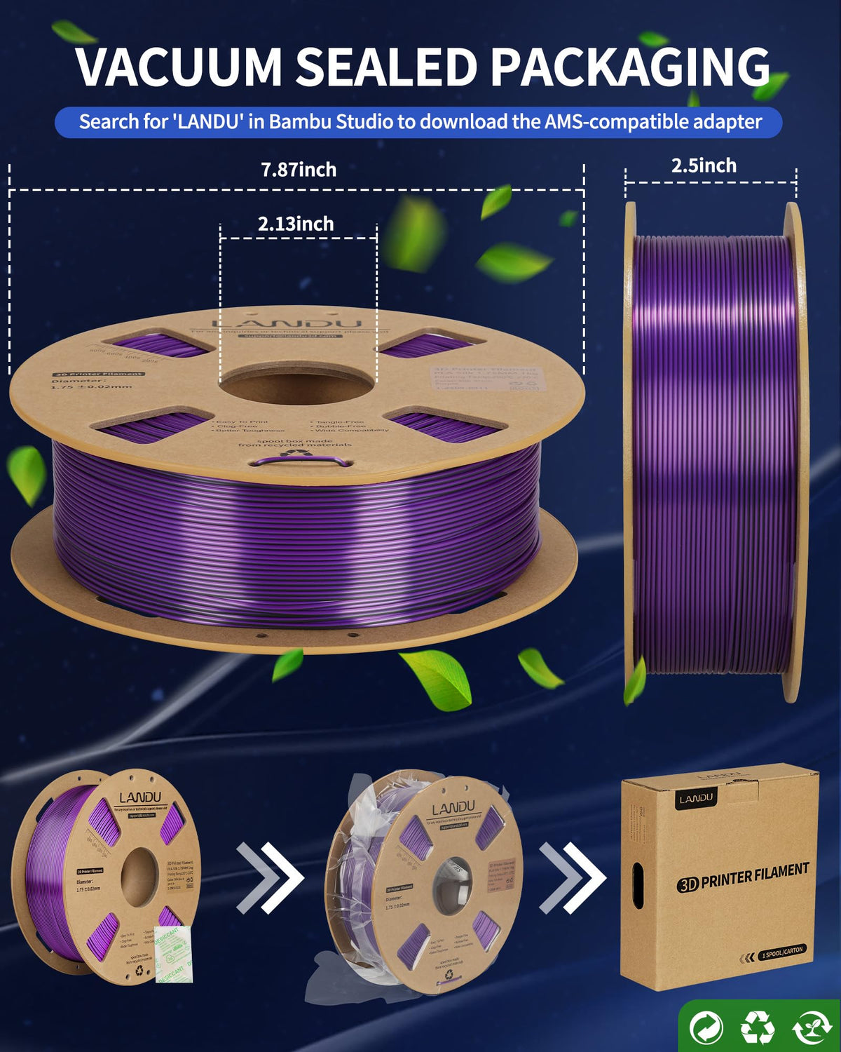 LANDU Filament Dryer 3D Printer Filament Dry Box,2 Spools Double Fast Heating Upgraded Filament Dehydrator Keeping Filaments Dry for 1.75mm/2.85mm One-Key Set for PLA PETG ABS TPU