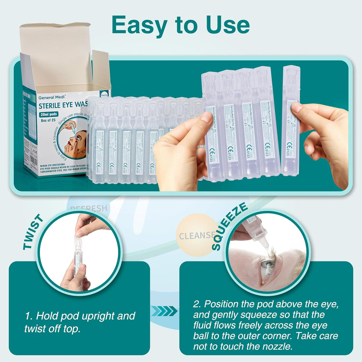 General Medi Eye Wash - Sterile Saline Solution 20ml/0.9% (Pack of 25)