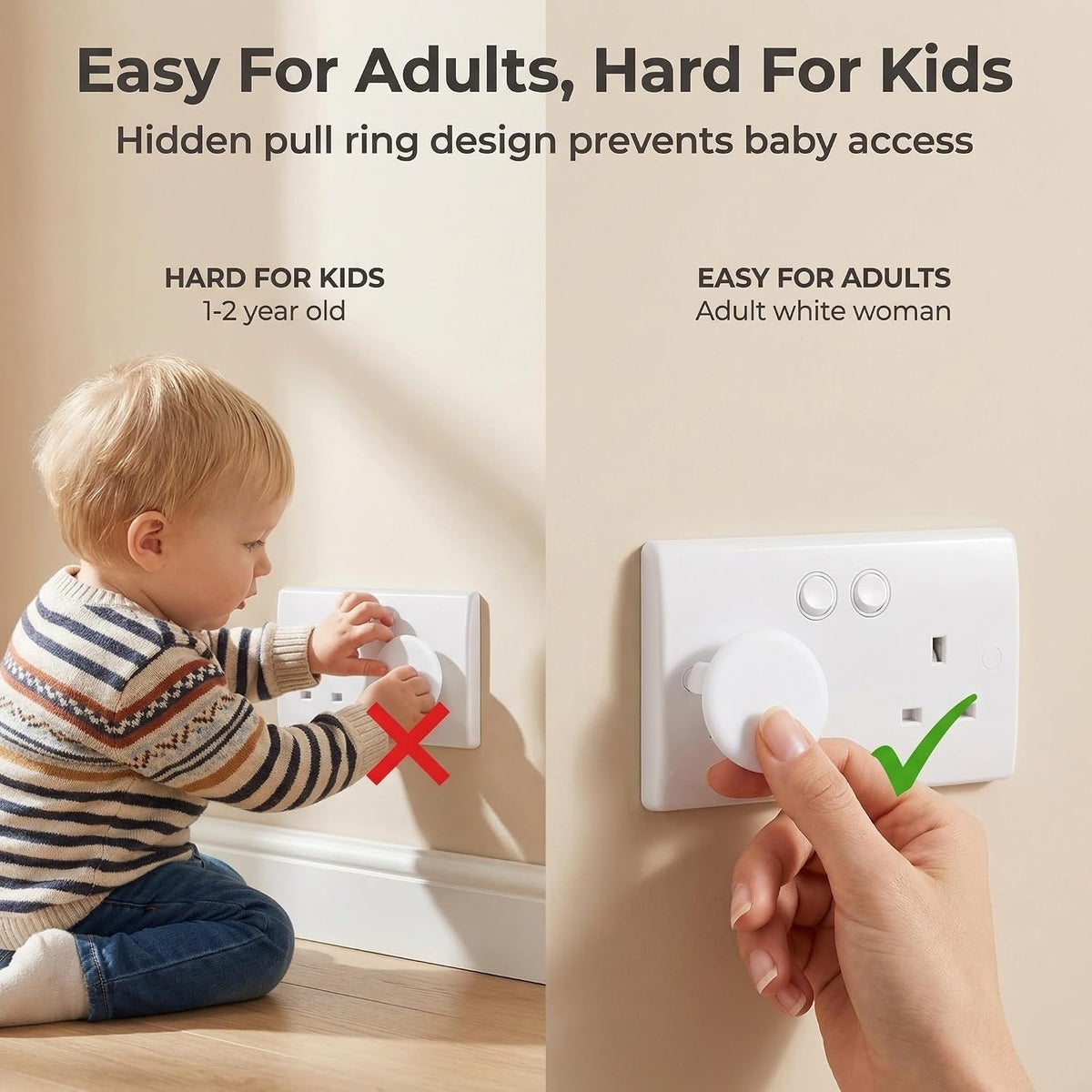 Baby Safety Socket Covers 10 Pack, Child Proof 3-Pin UK Plug Protectors, BPA-Free Socket Guards for Home Indoor, Easy to Install White
