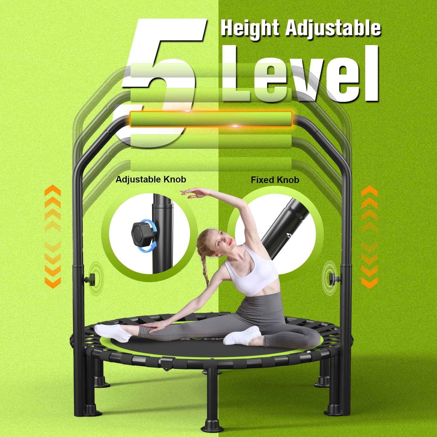 ZCMHAXJ Foldable Mini Trampoline, 40" Rebounder Trampoline for Adults & Kids, 450lbs Capacity with/without U/T-Shaped Adjustable Bar, Indoor Fitness Workout Exercise Equipment