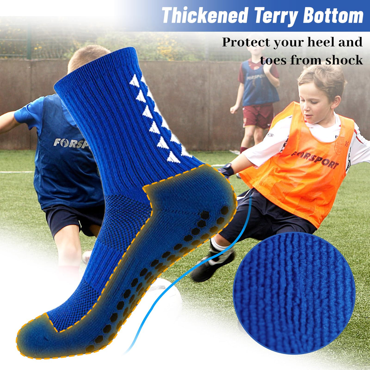 3 Pairs Breathable Kids Grip Socks, Sweat-Absorbent Boys Socks, Grip Socks Football Kids for Running Hockey Football