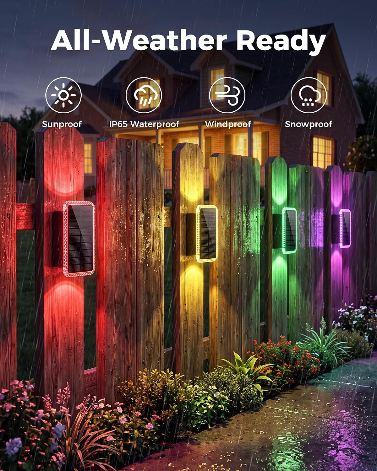 vighep RGB Solar Fence Lights Outdoor 3 Pack, 11 Mode Up & Down Wall Lights